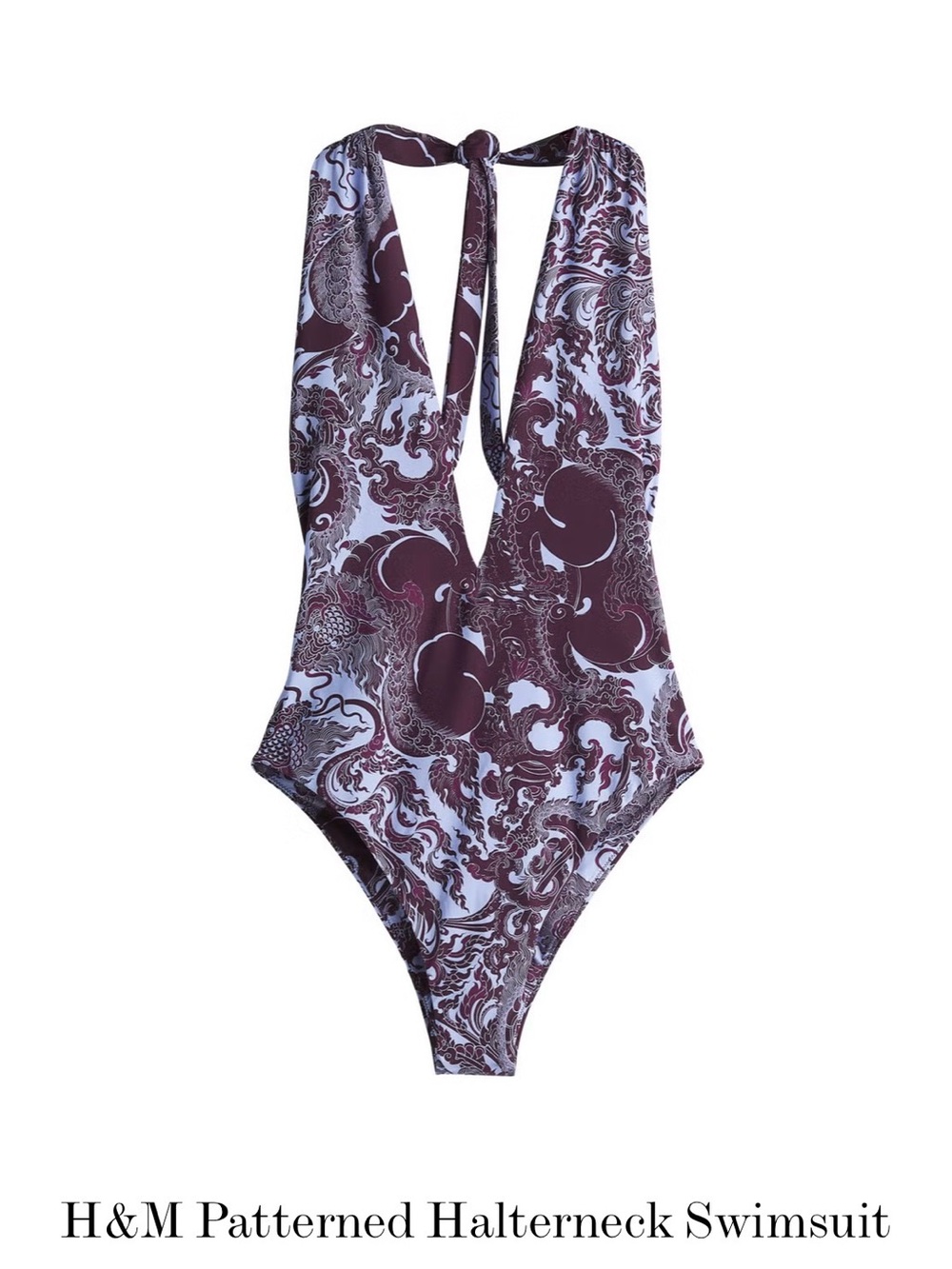 H&M Maroon and Light Blue Halter One-Piece Bathing Suit